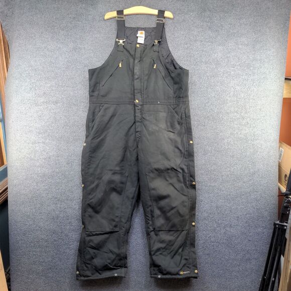 Carhartt Men's Bib Overalls 40x30 Black Square Neck Buckle Cargo Pocket - Picture 2 of 12